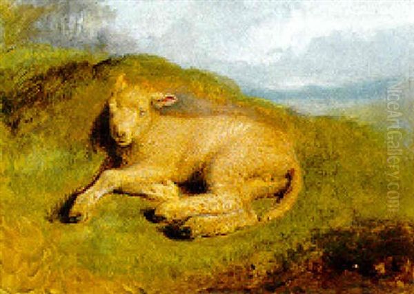 A Sleeping Lamb Oil Painting by Sir Edwin Henry Landseer