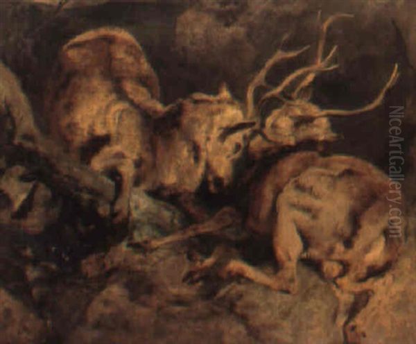 The Combat Oil Painting by Sir Edwin Henry Landseer