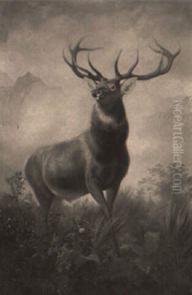 A Stag In A Landscape Oil Painting by Sir Edwin Henry Landseer