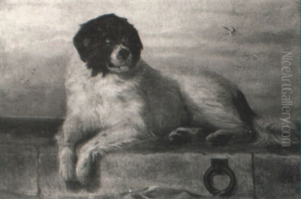 A Saint Bernard Oil Painting by Sir Edwin Henry Landseer