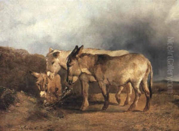 Three Donkeys On Hampstead Heath Oil Painting by Sir Edwin Henry Landseer