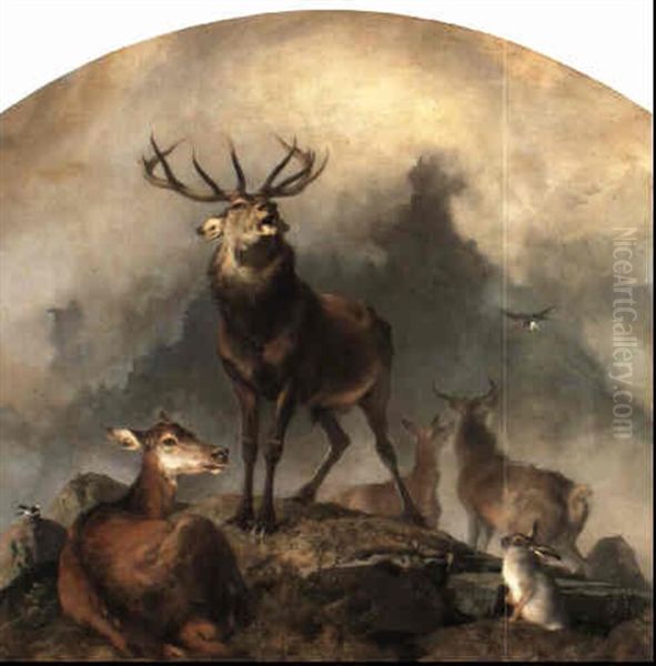 Scene In Braemar - Highland Deer Oil Painting by Sir Edwin Henry Landseer