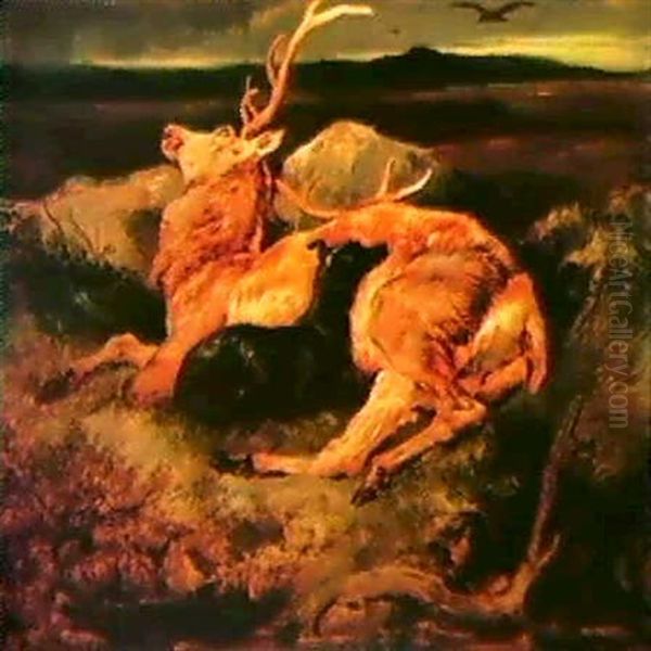 Dead Stag And Deer Hound Oil Painting by Sir Edwin Henry Landseer