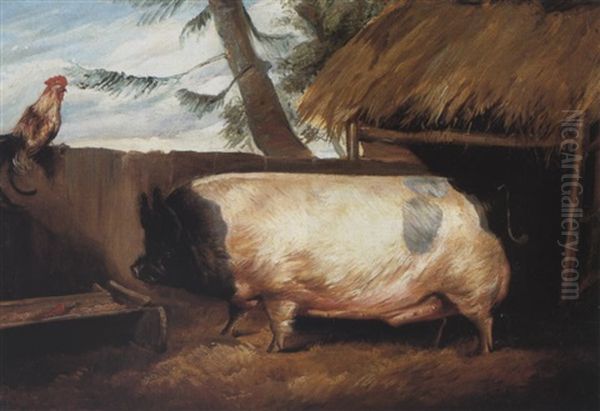 A British Boar Oil Painting by Sir Edwin Henry Landseer