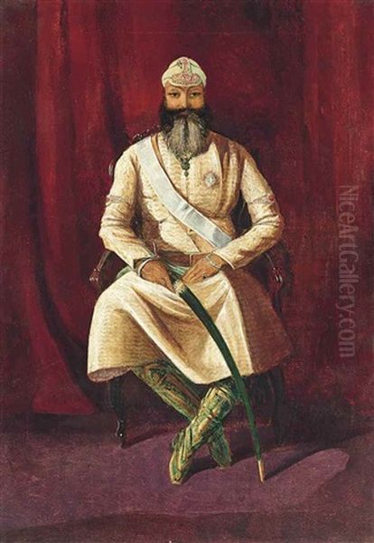 A Portrait Of The Maharaja Of Patiala Oil Painting by George Landseer