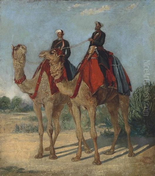 Two Messengers On Camels, Attached To The Governor General's Camp Oil Painting by George Landseer