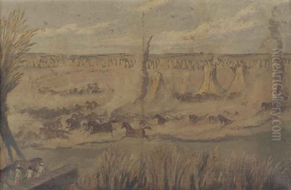 Sketch Of The Foal Run, Buxar Oil Painting by George Landseer