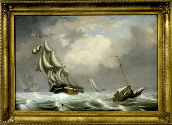 "ships In A Squall" Off The Coast Of Gloucester Oil Painting by Fitz Henry Lane