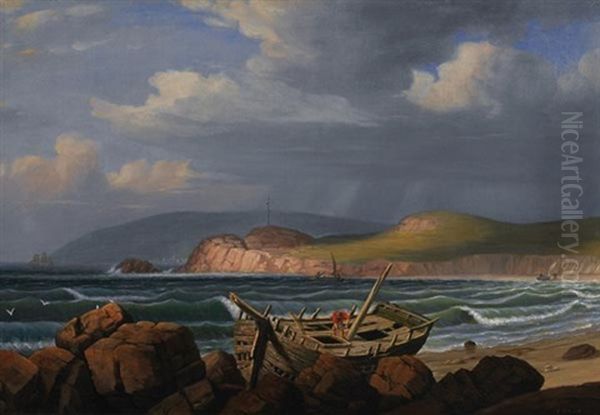 A Wreck On The Coast Of New England Oil Painting by Fitz Henry Lane