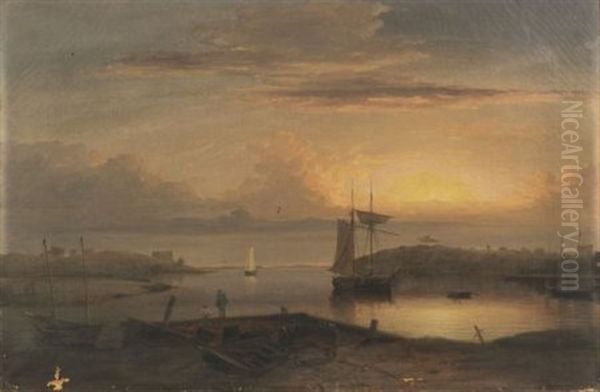 Manchester Harbor Oil Painting by Fitz Henry Lane