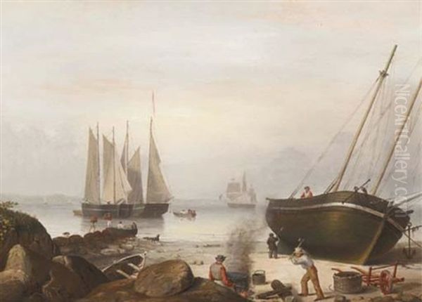 Beached For Repairs, Duncan's Point, Gloucester by Fitz Henry Lane