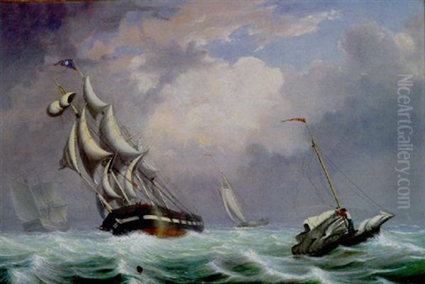 Ships In A Rough Sea by Fitz Henry Lane