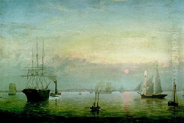 Boston Harbor At Sunset Oil Painting by Fitz Henry Lane