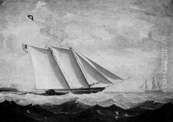 Portrait Of A Topsail Schooner Under Shortened Sail Oil Painting by Fitz Henry Lane