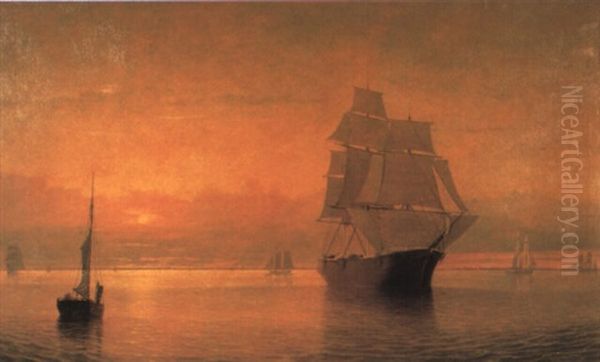 Sunset At Gloucester Harbor Oil Painting by Fitz Henry Lane