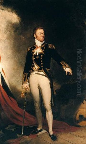 Portrait Of Captain Sir Philip Bowes Vere Broke Wearing Naval Uniform Oil Painting by Samuel Lane