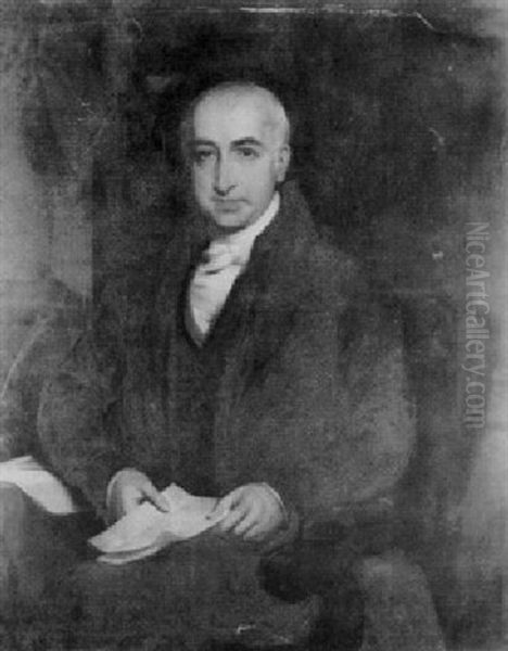 Portrait Of A Gentleman, Seated Half Length, Holding A Letter Oil Painting by Samuel Lane