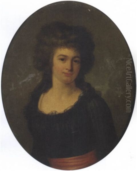 Ritratto Di Gentildonna In Abito Nero Con Sciarpa Rossa Oil Painting by Jean Louis Laneuville