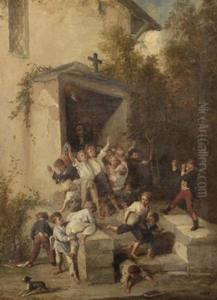 Le Cure Et La Sortie De L'ecole Oil Painting by Francois-Louis Lanfant