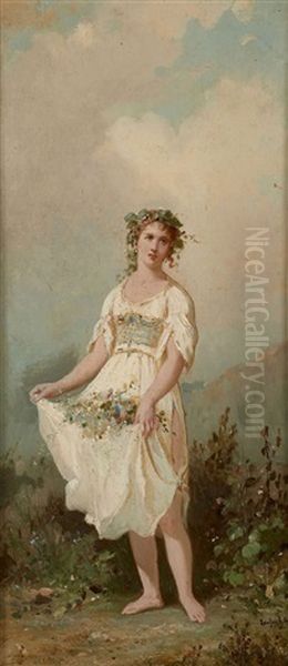 Jeune Fille En Flore Oil Painting by Francois-Louis Lanfant