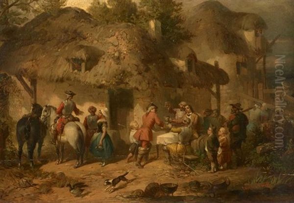 Halte De Militaires Dans Une Auberge Oil Painting by Francois-Louis Lanfant