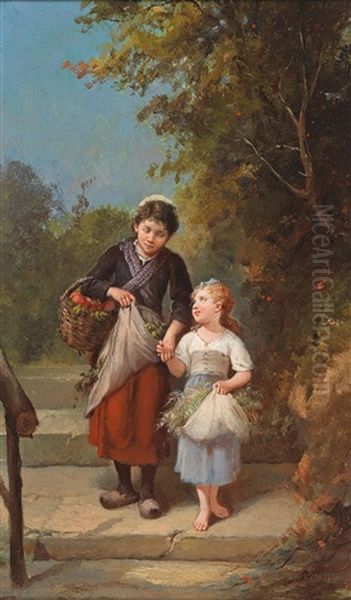 Returning Home From The Garden Oil Painting by Francois-Louis Lanfant