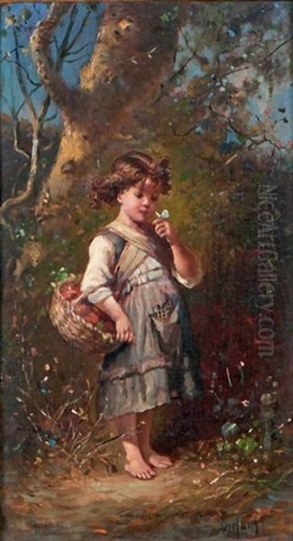 Fillette Au Papillon Oil Painting by Francois-Louis Lanfant