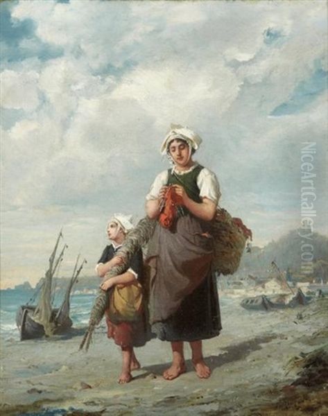 Les Repriseuses De Filets Oil Painting by Francois-Louis Lanfant