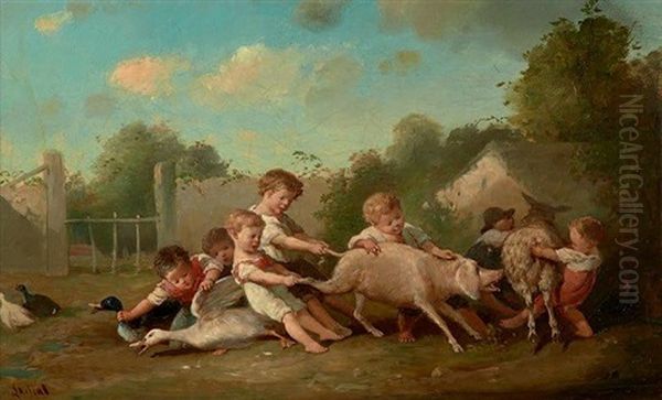 Les Jeux De La Ferme Oil Painting by Francois-Louis Lanfant