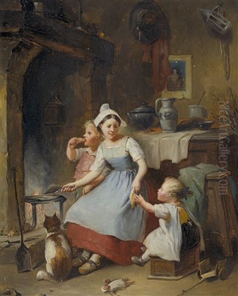 Kucheninterieur Mit Mutter Und Ihren Kindern (pair) Oil Painting by Francois-Louis Lanfant