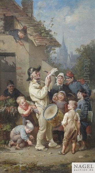 Ein Ausrufer Wird Von Kindern Geneckt Oil Painting by Francois-Louis Lanfant