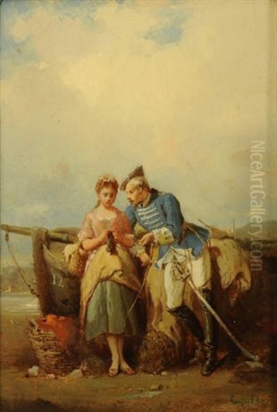 Conversation Galante En Bord De Mer Oil Painting by Francois-Louis Lanfant