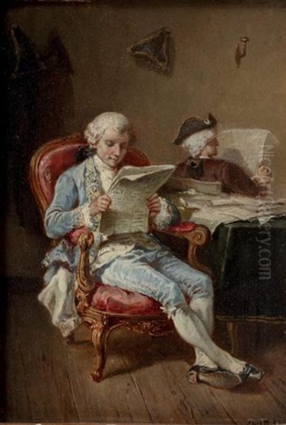 La Lecture De La Gazette Oil Painting by Francois-Louis Lanfant