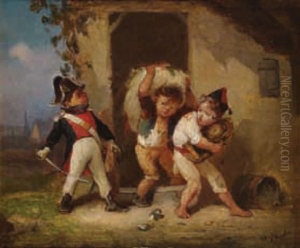 Le Gendarme Et Les Petits Voleurs Oil Painting by Francois-Louis Lanfant