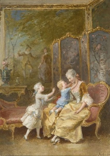 Scene De Famille Dans Un Interieur Louis Xv Oil Painting by Francois-Louis Lanfant