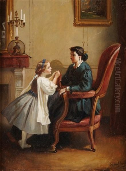 Jeune Fille Devant Sa Mere Oil Painting by Francois-Louis Lanfant