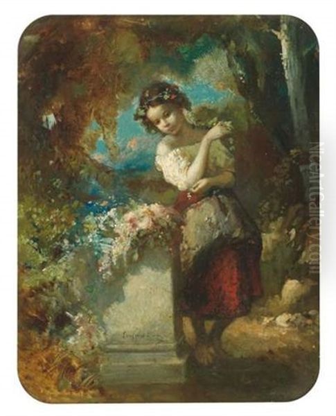 Jeune Fille Aux Guirlandes De Fleurs Oil Painting by Francois-Louis Lanfant