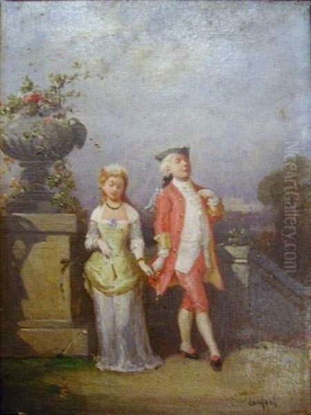 Couple D'elegants Oil Painting by Francois-Louis Lanfant