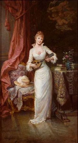 La Joueuse De Mandoline Oil Painting by Francois-Louis Lanfant