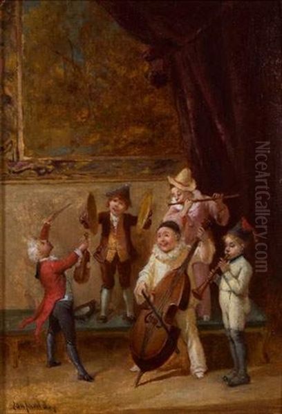 Les Enfants Musiciens Oil Painting by Francois-Louis Lanfant