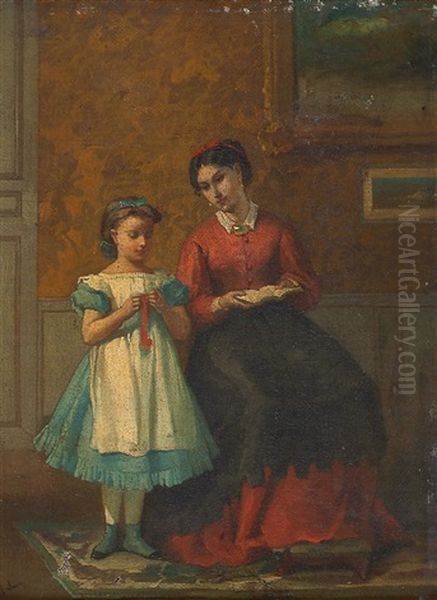 Le Choix D'un Ruban Rouge Oil Painting by Francois-Louis Lanfant