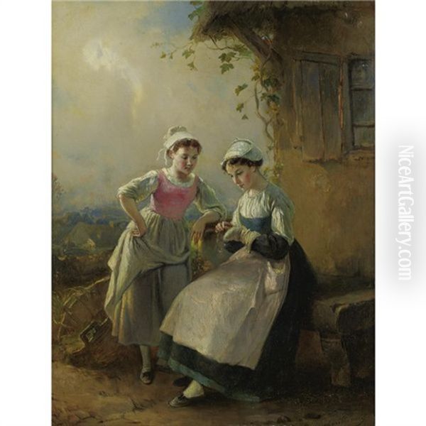 Mending Little Socks Oil Painting by Francois-Louis Lanfant