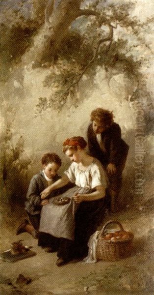 Enfants Aux Nids D'oisillons Oil Painting by Francois-Louis Lanfant