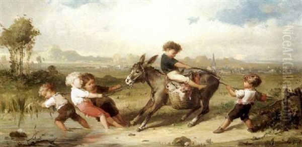 Jeux D'enfants Oil Painting by Francois-Louis Lanfant