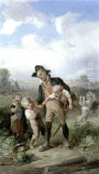 Le Tambour Et Les Enfants Oil Painting by Francois-Louis Lanfant