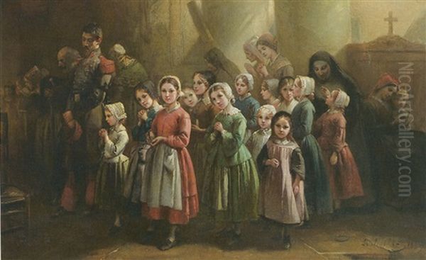 Groupe De Fillettes A L'eglise Oil Painting by Francois-Louis Lanfant