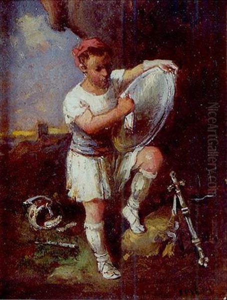 Jeune Guerrier Fourbissant Ses Armes Oil Painting by Francois-Louis Lanfant