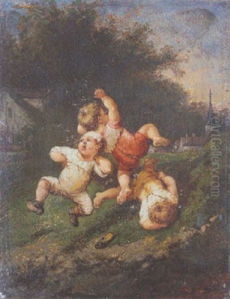 Trois Enfants Oil Painting by Francois-Louis Lanfant