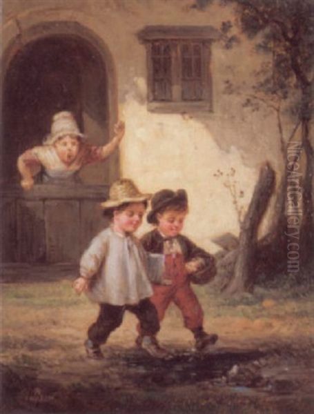 Two Naughty Boys Oil Painting by Francois-Louis Lanfant