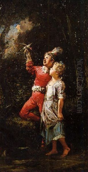 Les Deux Enfants Et L'oiseau Oil Painting by Francois-Louis Lanfant